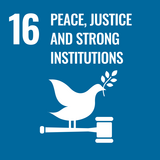 A graphic of a dove and a hammer as symbol for justice and peace